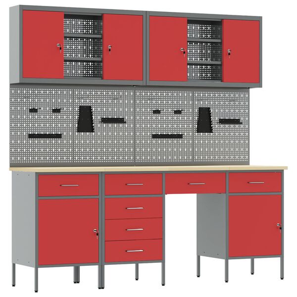 vidaXL Delovna miza s predalom s shranjevanjem Rdeča Jeklo