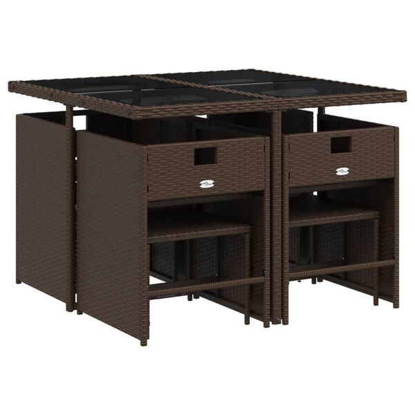 vidaXL Vrtna jedilna garnitura 9-delna z blazinami rjav poli ratan