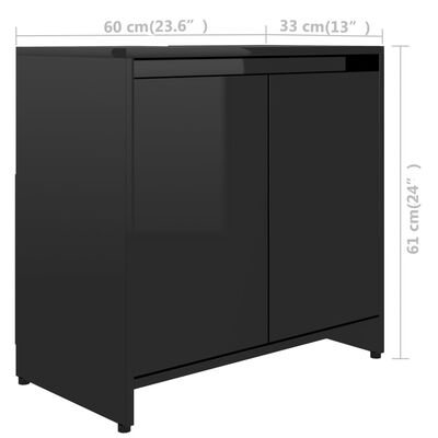vidaXL Kopalniška omarica visok sijaj črna 60x33x61 cm iverna plošča
