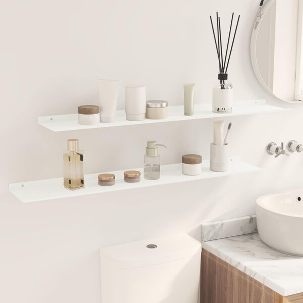 vidaXL Ležeča polica 2 pcs Bela 100 x 18 x 2,5 cm Jeklo