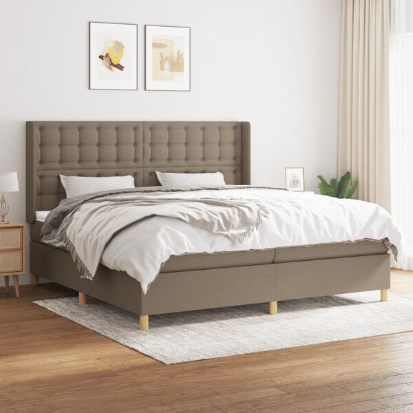 vidaXL Box spring postelja z vzmetnico taupe 200x200 cm blago