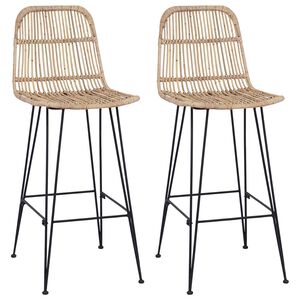 vidaXL Barski stol 2 pcs Naravna 44 x 55 x 109 cm Rattan in jeklo