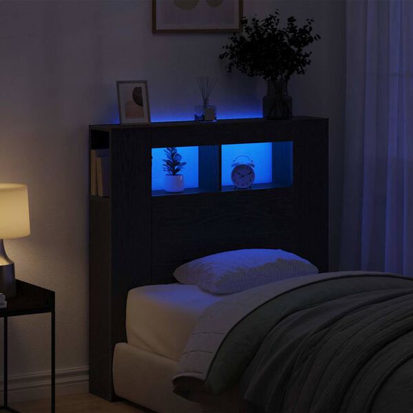 vidaXL LED glava postelje Črna Orehovina 100 x 18,5 x 103,5 cm