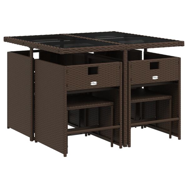 vidaXL Vrtna jedilna garnitura 9-delna z blazinami rjav poli ratan