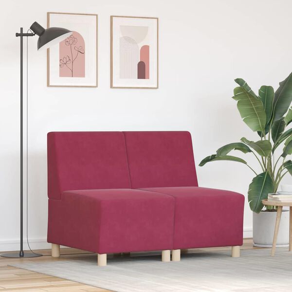 vidaXL Modularna sofa enota brez naslonov 2 pcs Vinorodna rdeča
