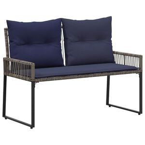 vidaXL Zunanja klop z blazino 4 pcs Siva in mornarsko modra poli ratan