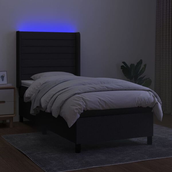 vidaXL Box spring postelja z vzmetnico LED črna 90x190 cm blago