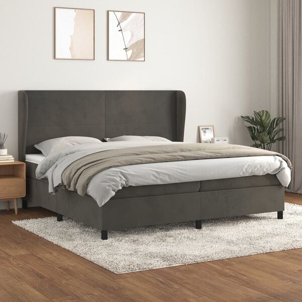 vidaXL Box spring postelja z vzmetnico temno siva 200x200 cm žamet