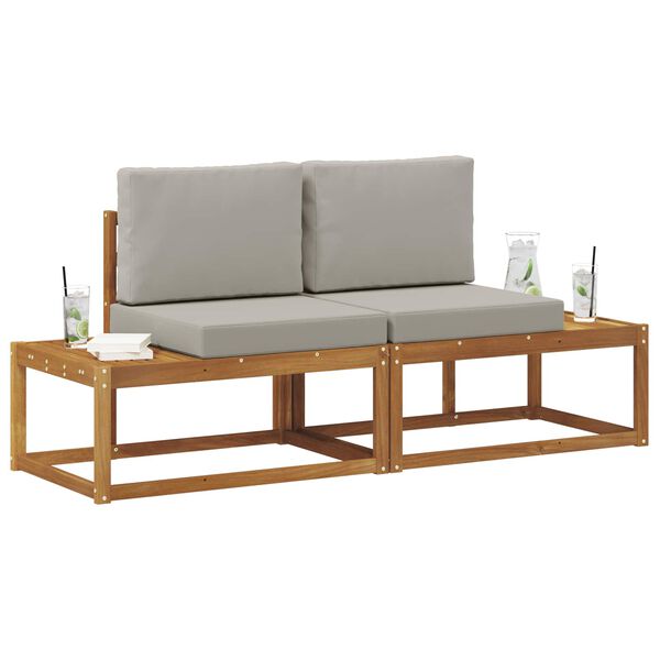 vidaXL Zunanji končni kavč z blazino 2 Kos Naravna in svetlo siva