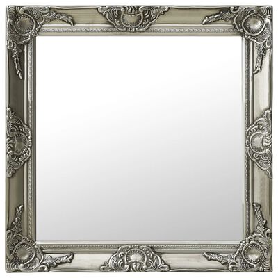 vidaXL Stensko ogledalo v baročnem stilu 60x60 cm srebrno