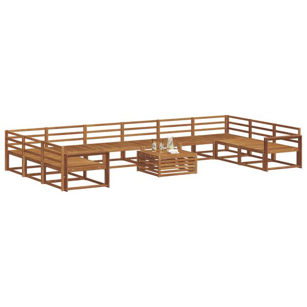 vidaXL Zunanja garnitura za sedenje 11 pcs Naravna Masiven les akacije