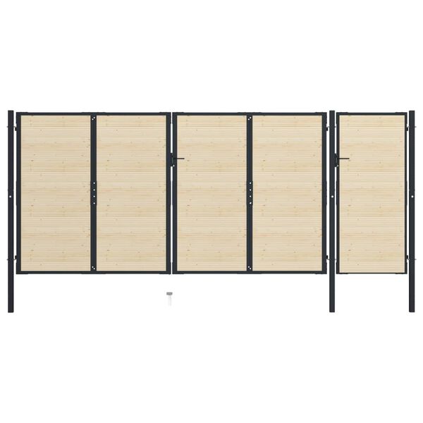 vidaXL Ograjna vrata iz jekla in smrekovega lesa 513x200 cm