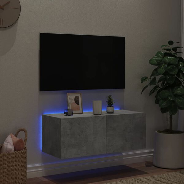vidaXL Stenska TV omarica z LED lučkami betonsko siva 80x35x31 cm