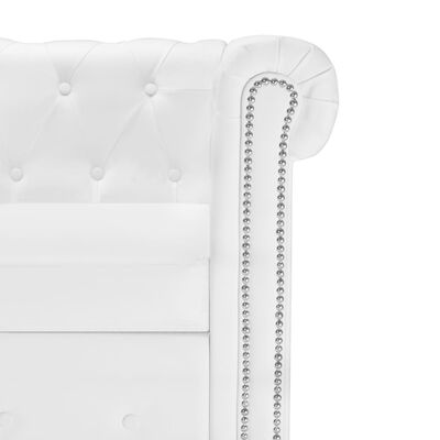 vidaXL Chesterfield kavč L oblike umetno usnje bele barve