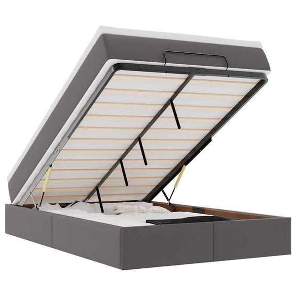 vidaXL Otomanski posteljni okvir z vzmetnico siv 120x200 cm um. usnje