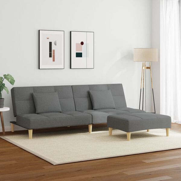 vidaXL Kavč dvosed z leži&scaron;čem in stolčkom za noge temno sivo blago