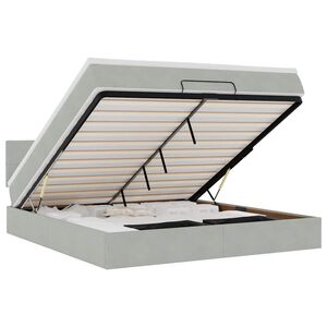 vidaXL Otomanska postelja z vzmetnico & LED Svetlo siva 160x200cm