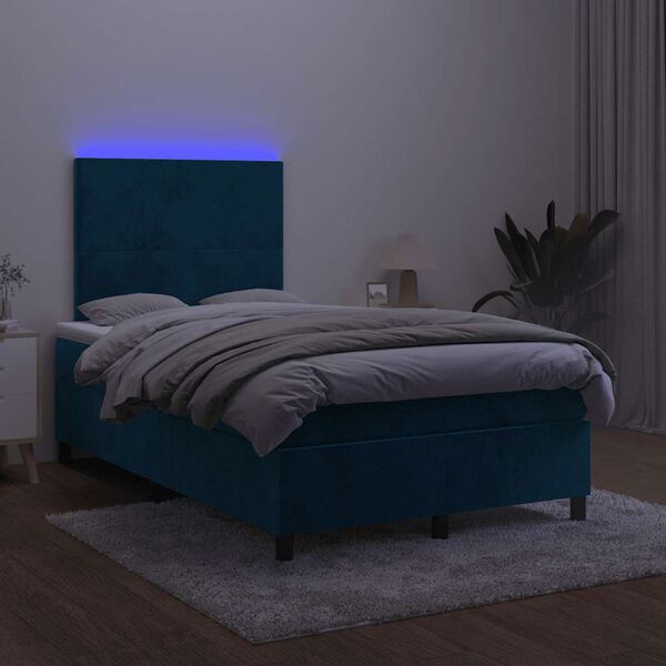 vidaXL Box spring postelja z vzmetnico LED temno modra 120x200cm žamet