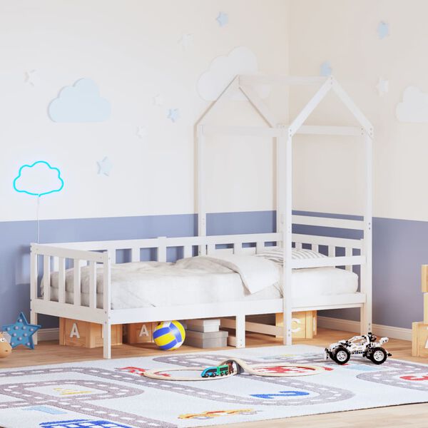 vidaXL Dnevna postelja s streho bela 90x200 cm trdna borovina