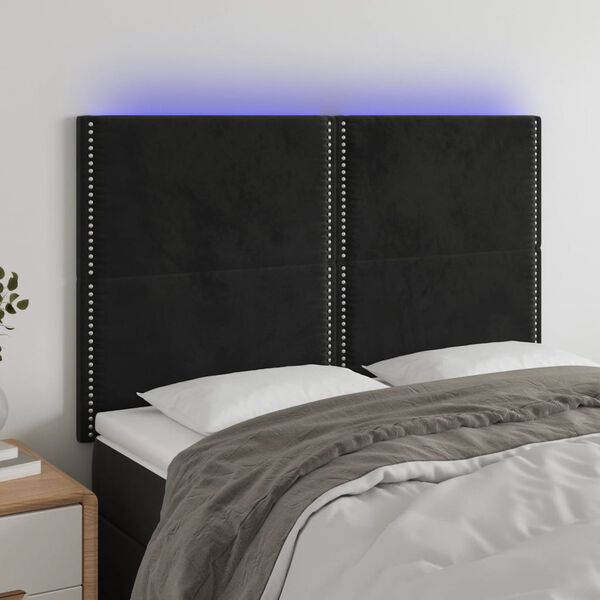 vidaXL LED posteljno vzglavje črno 144x5x118/128 cm žamet