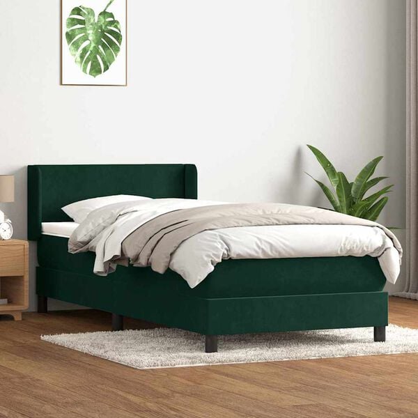 vidaXL Box spring postelja z vzmetnico temno zelena 80x220 cm žamet