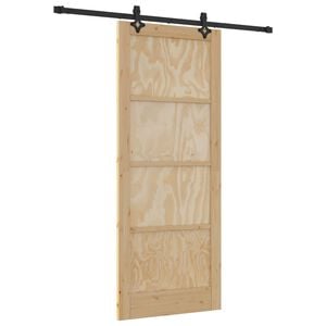 vidaXL Drsna vrata Naravna in črna 86 x 211 cm Trdna borovina
