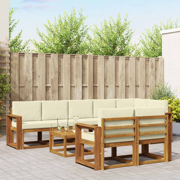 vidaXL Zunanja garnitura za sedenje z blazino 9 pcs Naravna in smetana