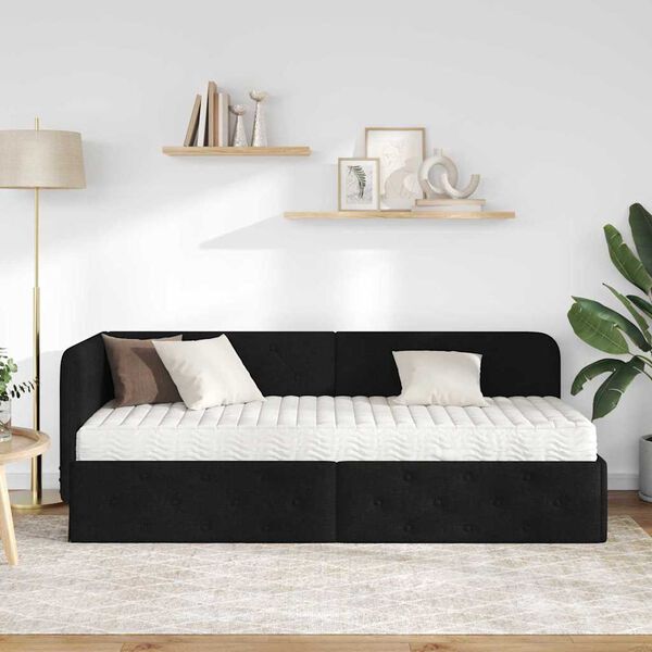 vidaXL Kotna postelja z vzmetnico z vzglavjem Črna 80 x 200 cm blago