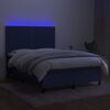 vidaXL Box spring postelja z vzmetnico LED modra 140x200 cm blago