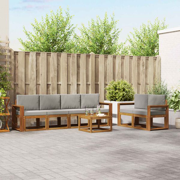 vidaXL Zunanja garnitura za sedenje 7 pcs Naravna in svetlo siva