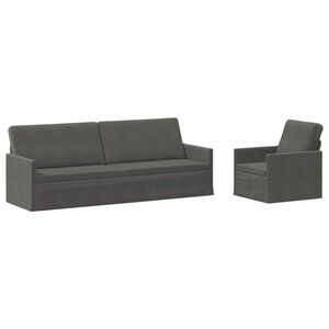 vidaXL Kavčna garnitura 2 pcs Temno siva Žametna tkanina