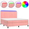 vidaXL Box spring postelja z vzmetnico LED roza 180x200 cm žamet