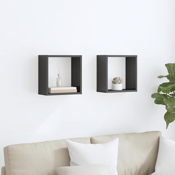 vidaXL Stenske police kockaste 2 kosa visok sijaj sive 30x15x30 cm