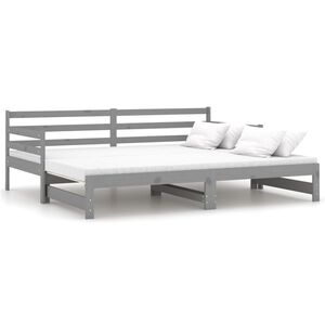 vidaXL Izvlečna dnevna postelja siva trdna borovina 2x(90x200) cm