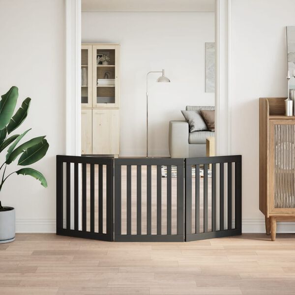 vidaXL Vrata za pse zložljiva 3 paneli črna 150 cm topolovina