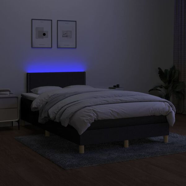 vidaXL Box spring postelja z vzmetnico LED črna 120x200 cm blago