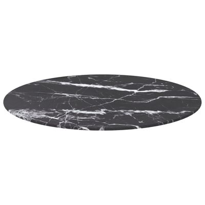 vidaXL Mizna plošča črna Ø70x0,8 cm kaljeno steklo z marmorjem