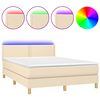 vidaXL Box spring postelja z vzmetnico LED krem 140x190 cm blago