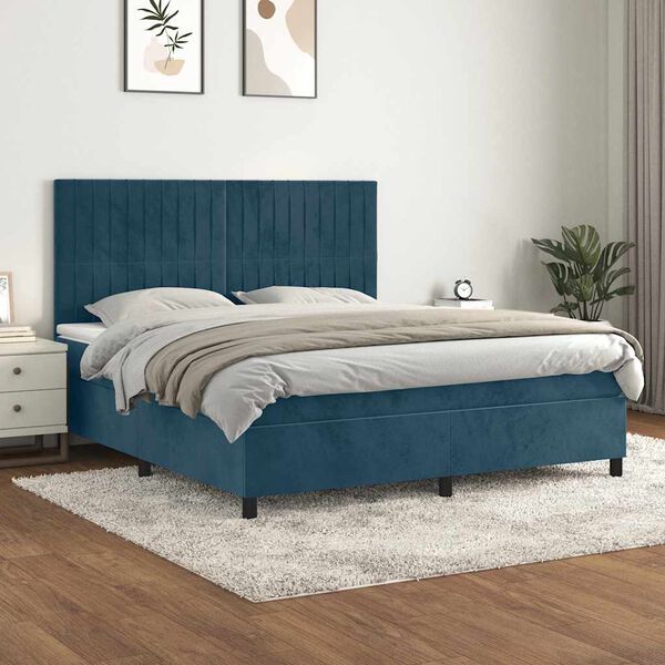 vidaXL Box spring postelja z vzmetnico temno modra 180x200 cm žamet