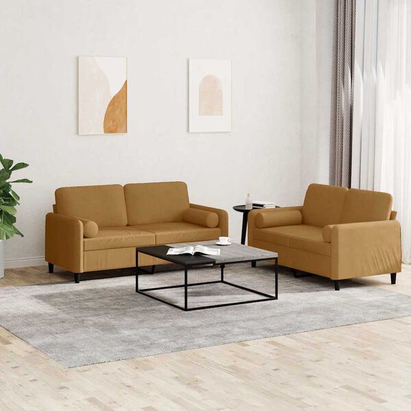 vidaXL Sedežna garnitura 2-delna z vzglavniki rjav žamet