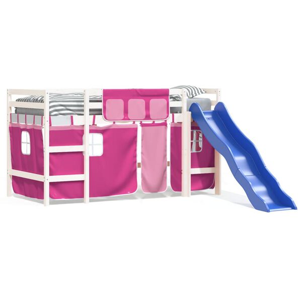 vidaXL Otro&scaron;ki pograd z zavesami roza 90x200 cm trdna borovina