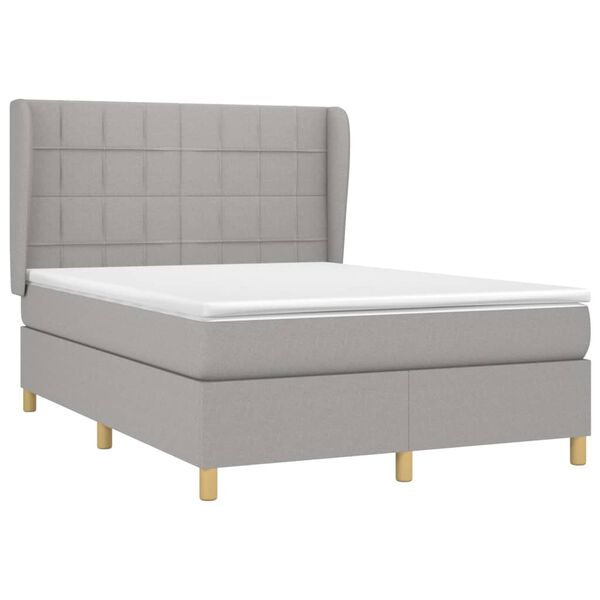 vidaXL Box spring postelja z vzmetnico svetlo siva 140x200 cm blago