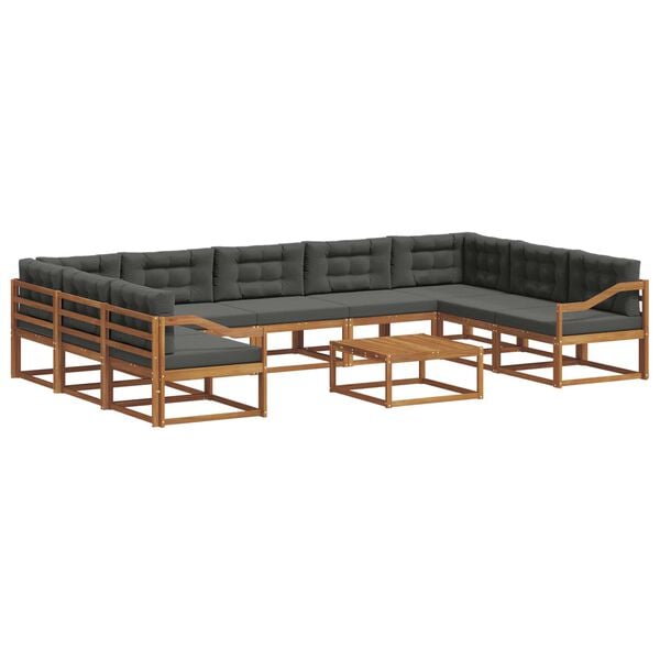 vidaXL Zunanja garnitura za sedenje 10 pcs Naravna in antracitna