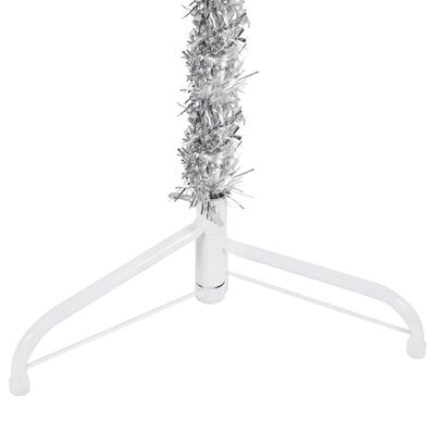 vidaXL Ozka umetna polovična novoletna jelka s stojalom srebrna 180 cm