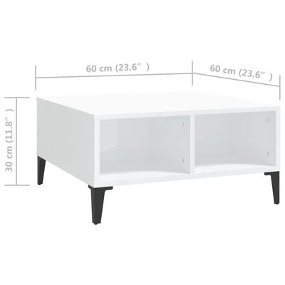 vidaXL Klubska mizica visok sijaj bela 60x60x30 cm iverna plošča