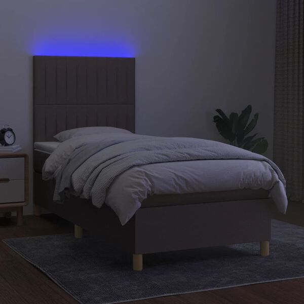 vidaXL Box spring postelja z vzmetnico LED taupe 90x190 cm blago