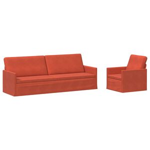 vidaXL Kavčna garnitura 2 pcs Rdeče oranžna Žametna tkanina