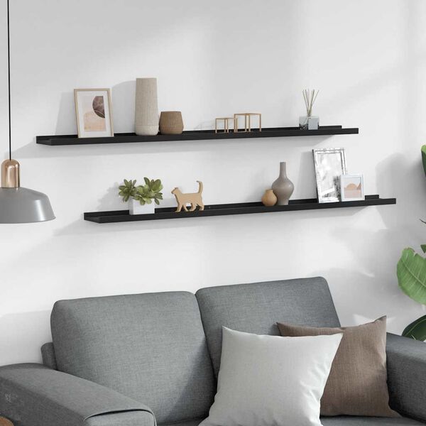 vidaXL Stenska polica 2 kosa črna 115x9x3 cm