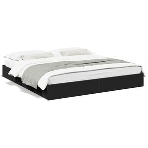 vidaXL Posteljni okvir s predali črn 200x200 cm inženirski les