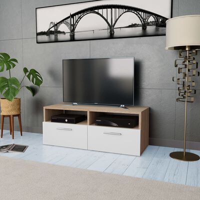 vidaXL TV omarica iverna plošča 95x35x36 cm bela in barva hrasta